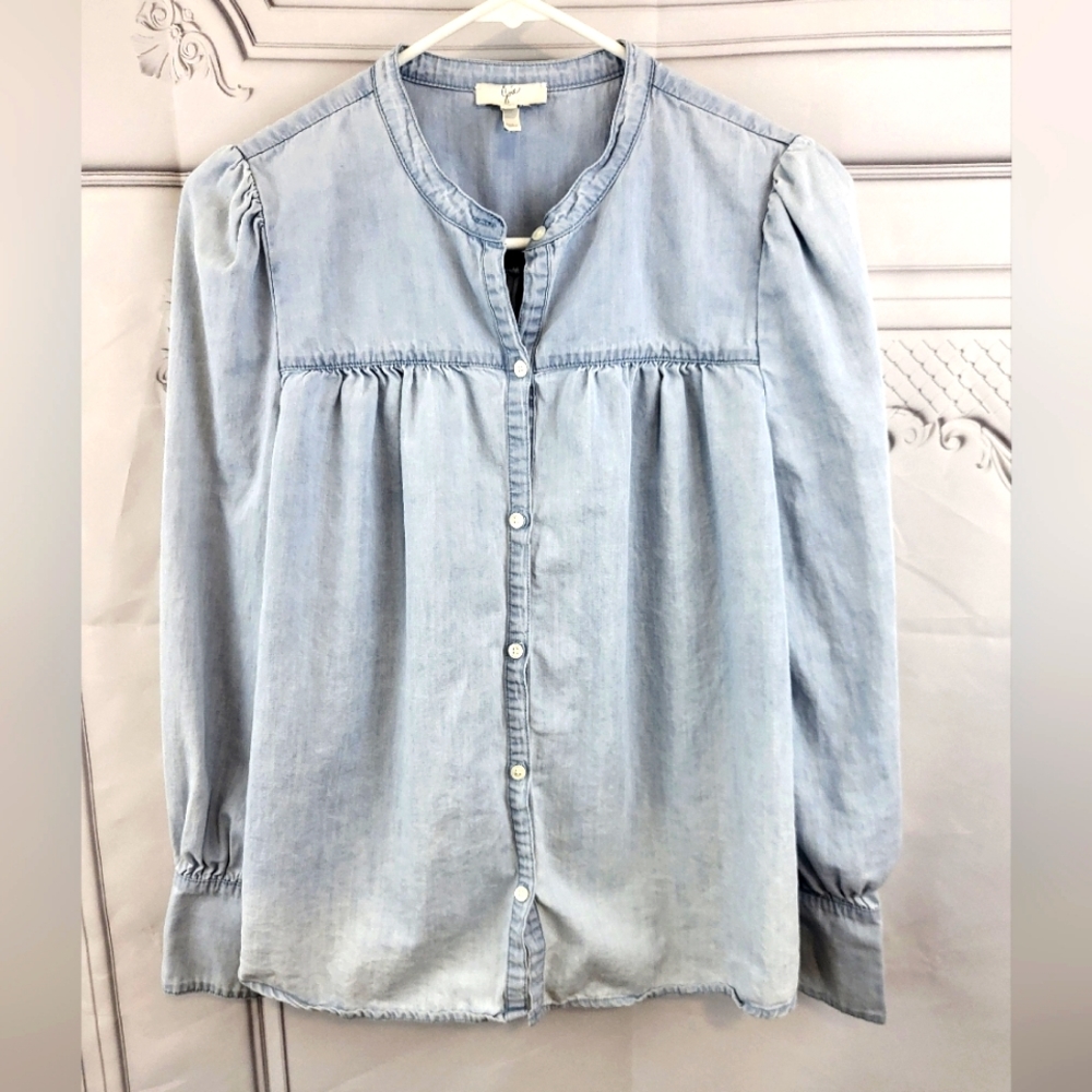 Joie Light Blue Denim Long Sleeve Button Front Blouse Size Small